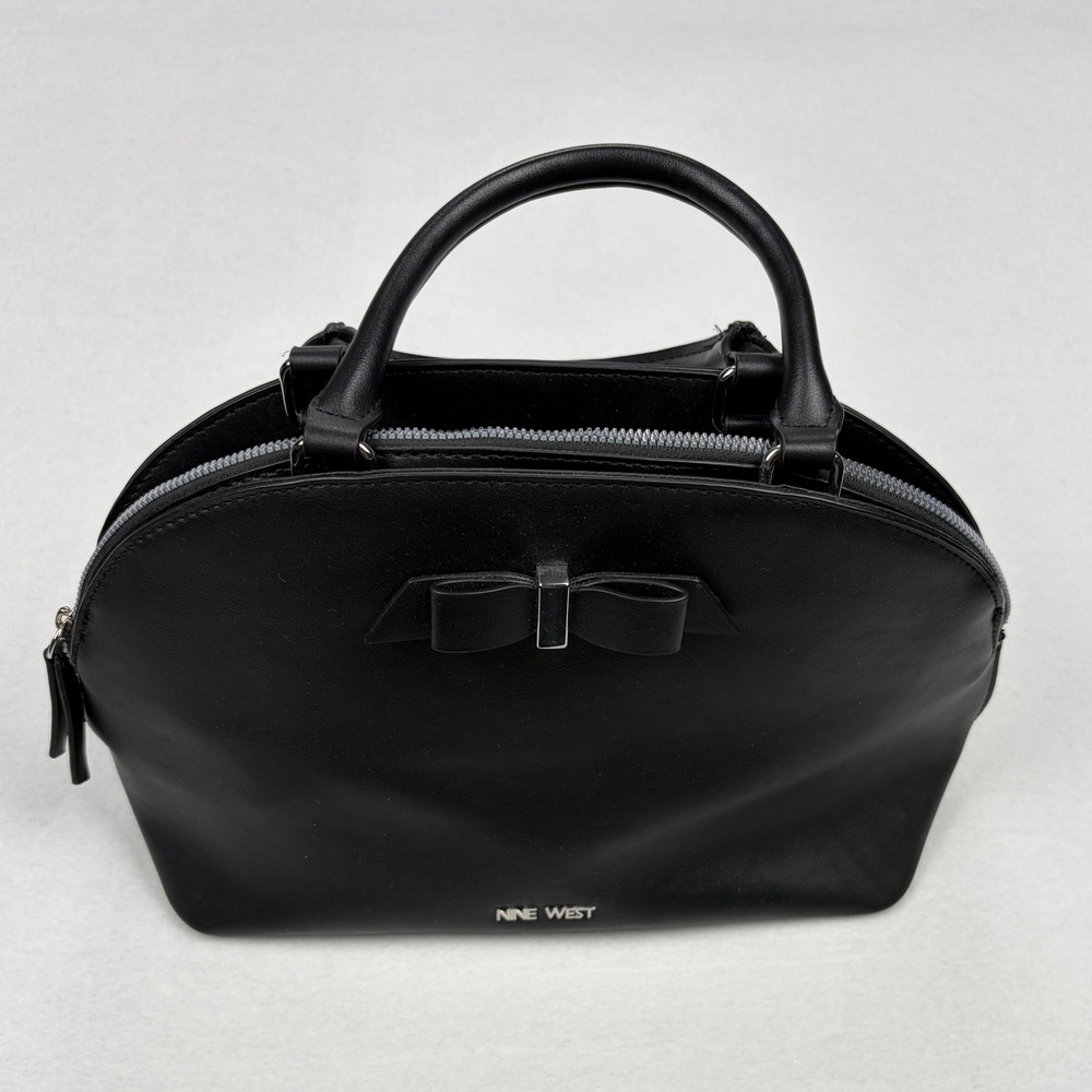Nine West Black Faux Leather Dome Satchel Bow Crossbody Handbag